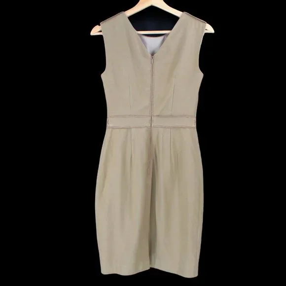 Ted Baker London Dress Radiant Accordion Pleated Sleeveless Sheath Khaki/Camel - Picture 6 of 8